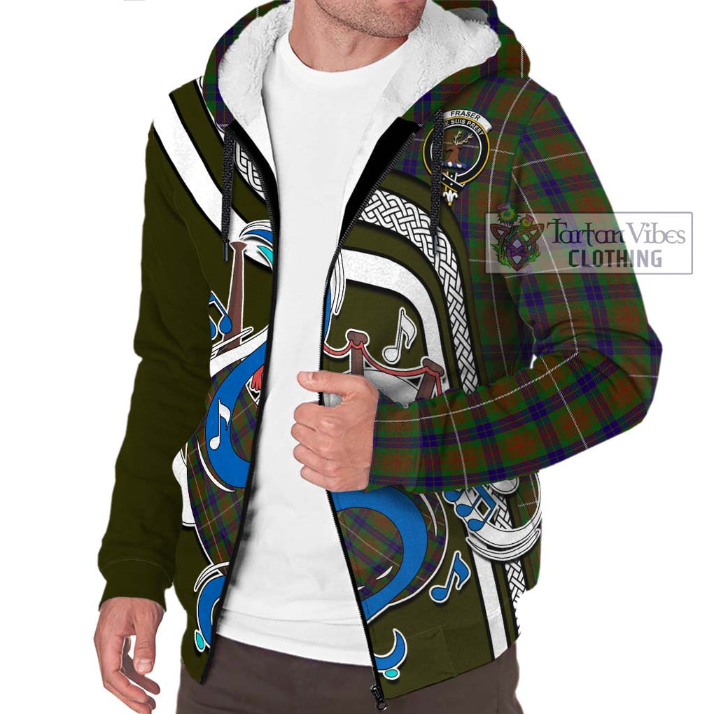 Fraser Hunting Tartan Sherpa Hoodie with Epic Bagpipe Style Unisex - Tartanvibesclothing Shop