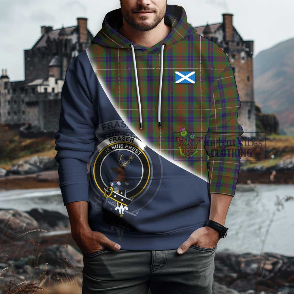 Fraser Hunting Tartan Hoodie with Personalised National Flag and Family Crest Half Style - Tartanvibesclothing Shop