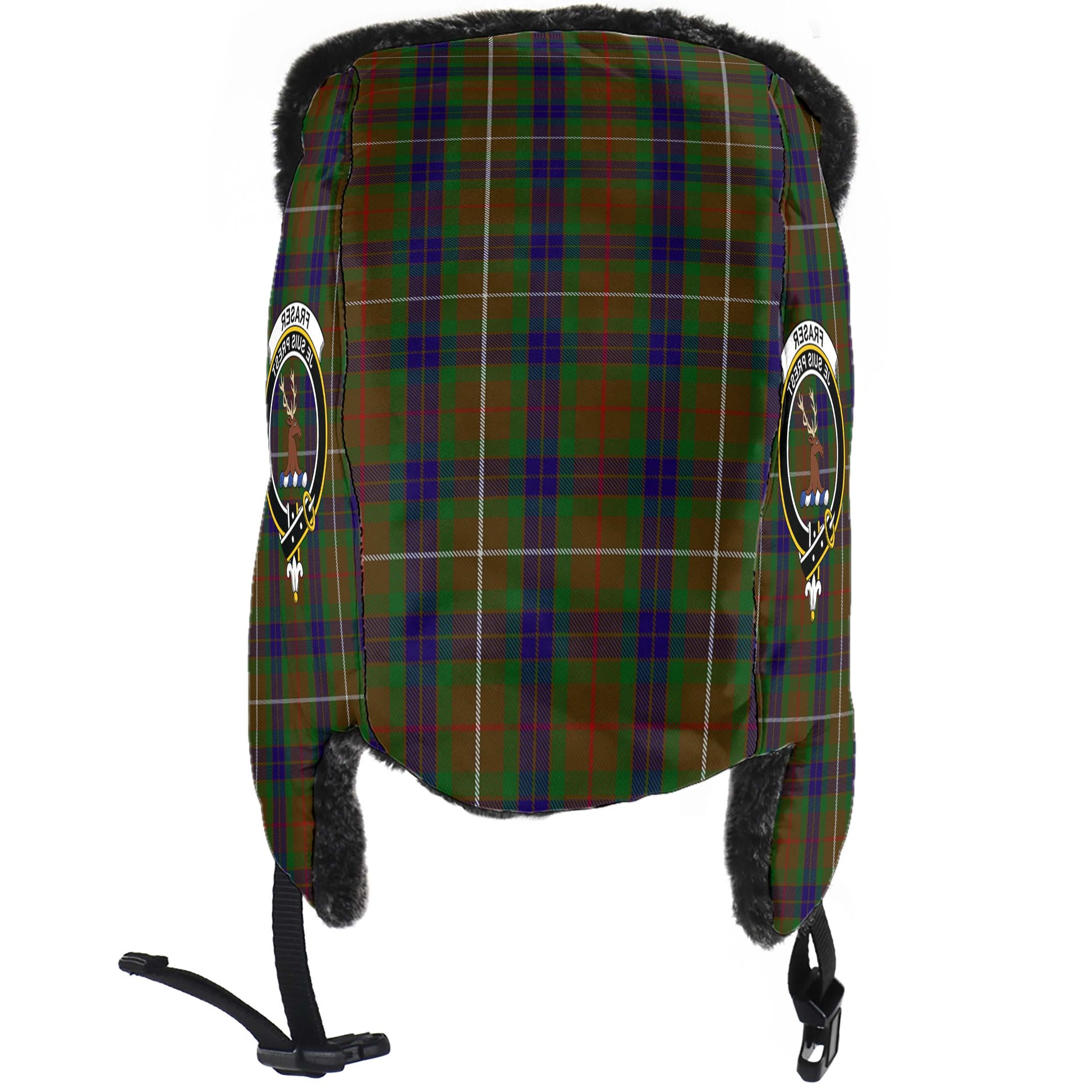 Fraser Hunting Tartan Winter Trapper Hat with Family Crest - Tartanvibesclothing