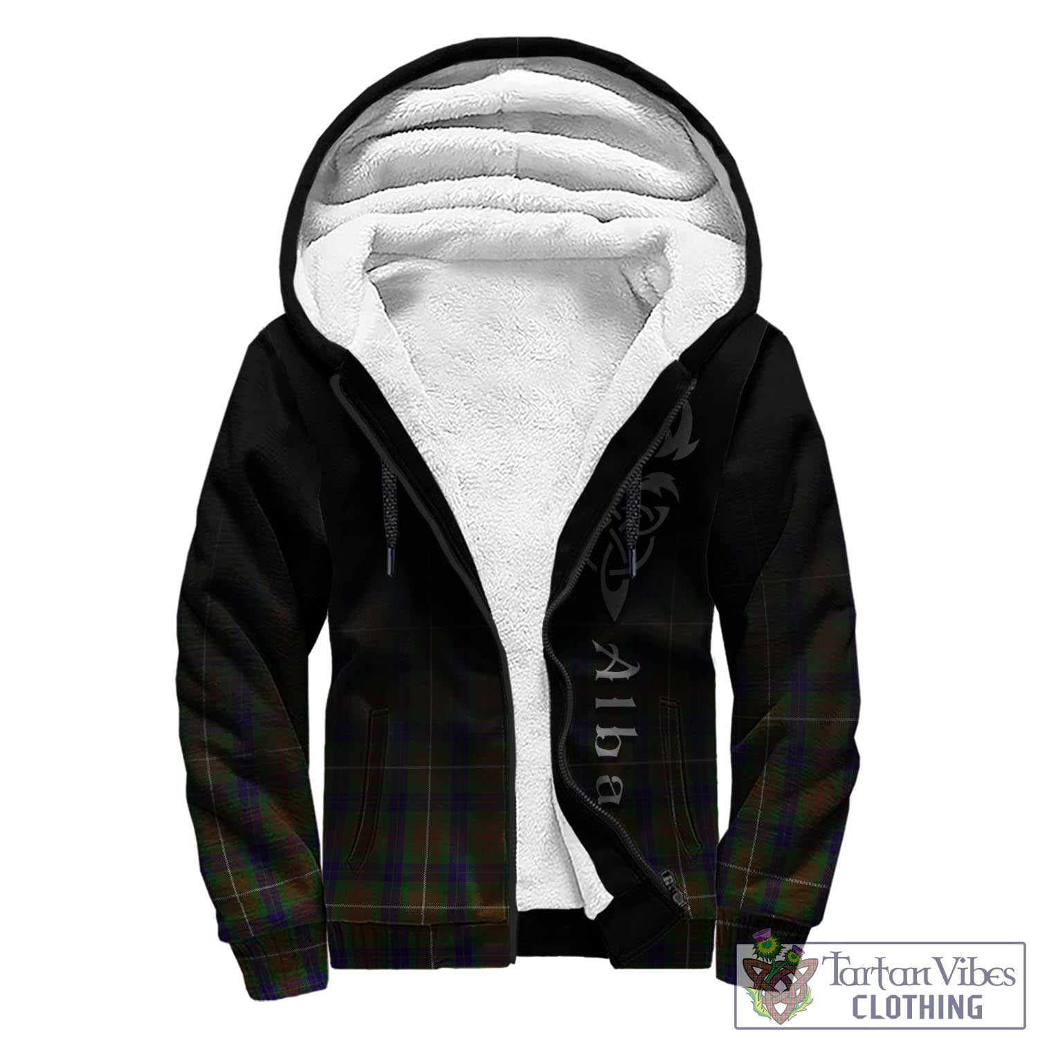 Tartan Vibes Clothing Fraser Hunting Tartan Sherpa Hoodie Featuring Alba Gu Brath Family Crest Celtic Inspired