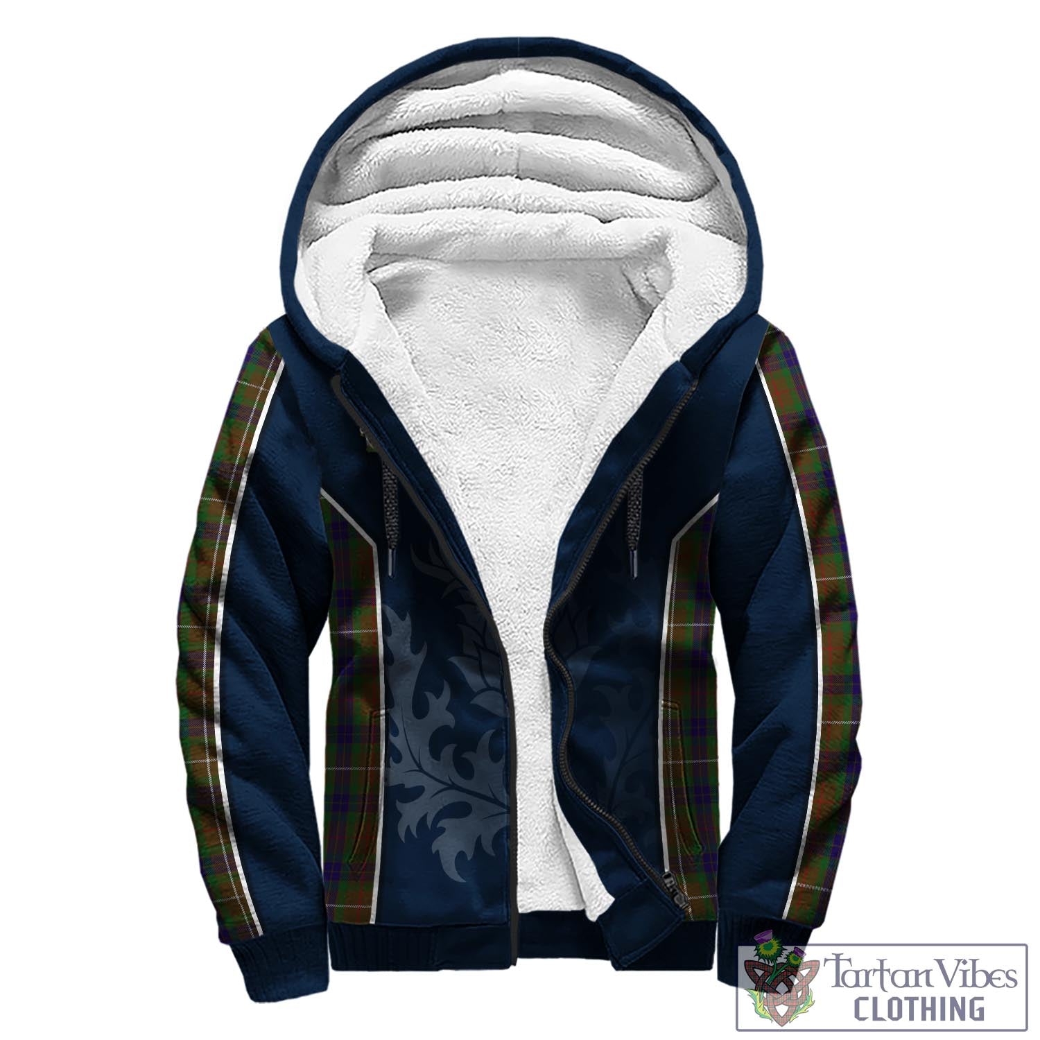 Tartan Vibes Clothing Fraser Hunting Tartan Sherpa Hoodie with Family Crest and Scottish Thistle Vibes Sport Style