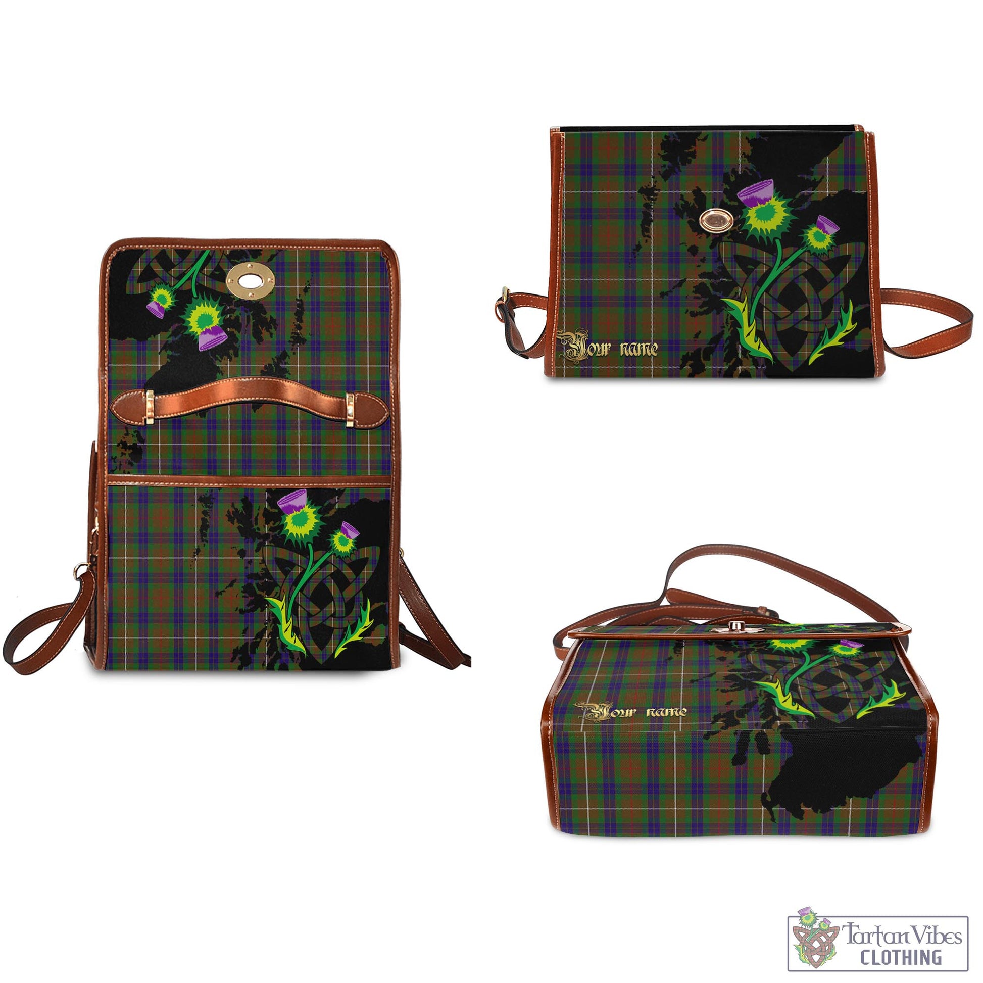 Tartan Vibes Clothing Fraser Hunting Tartan Waterproof Canvas Bag with Scotland Map and Thistle Celtic Accents