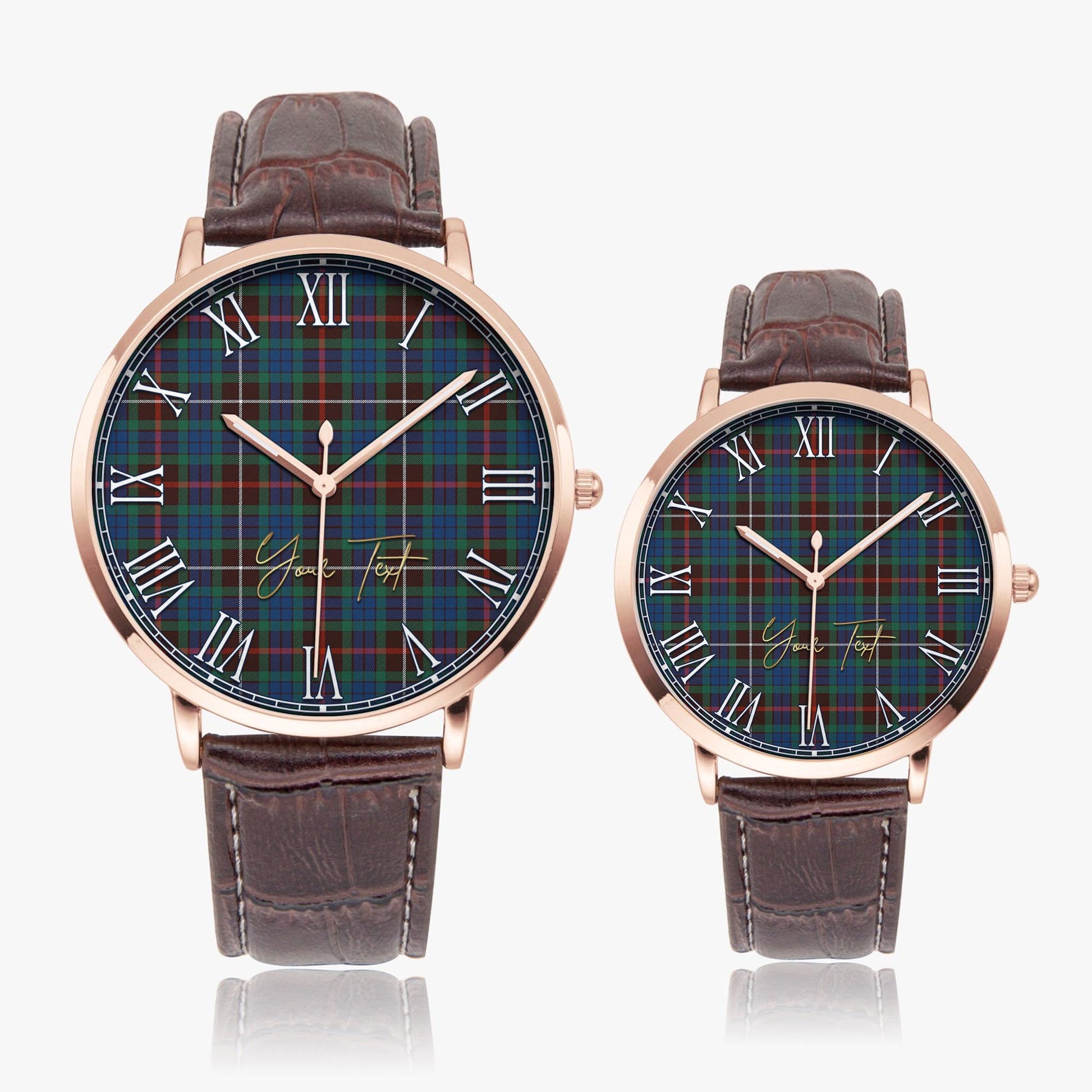 Fraser Hunting Ancient Tartan Personalized Your Text Leather Trap Quartz Watch Ultra Thin Rose Gold Case With Brown Leather Strap - Tartanvibesclothing