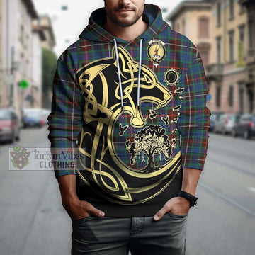 Fraser Hunting Ancient Tartan Hoodie with Family Crest Celtic Wolf Style