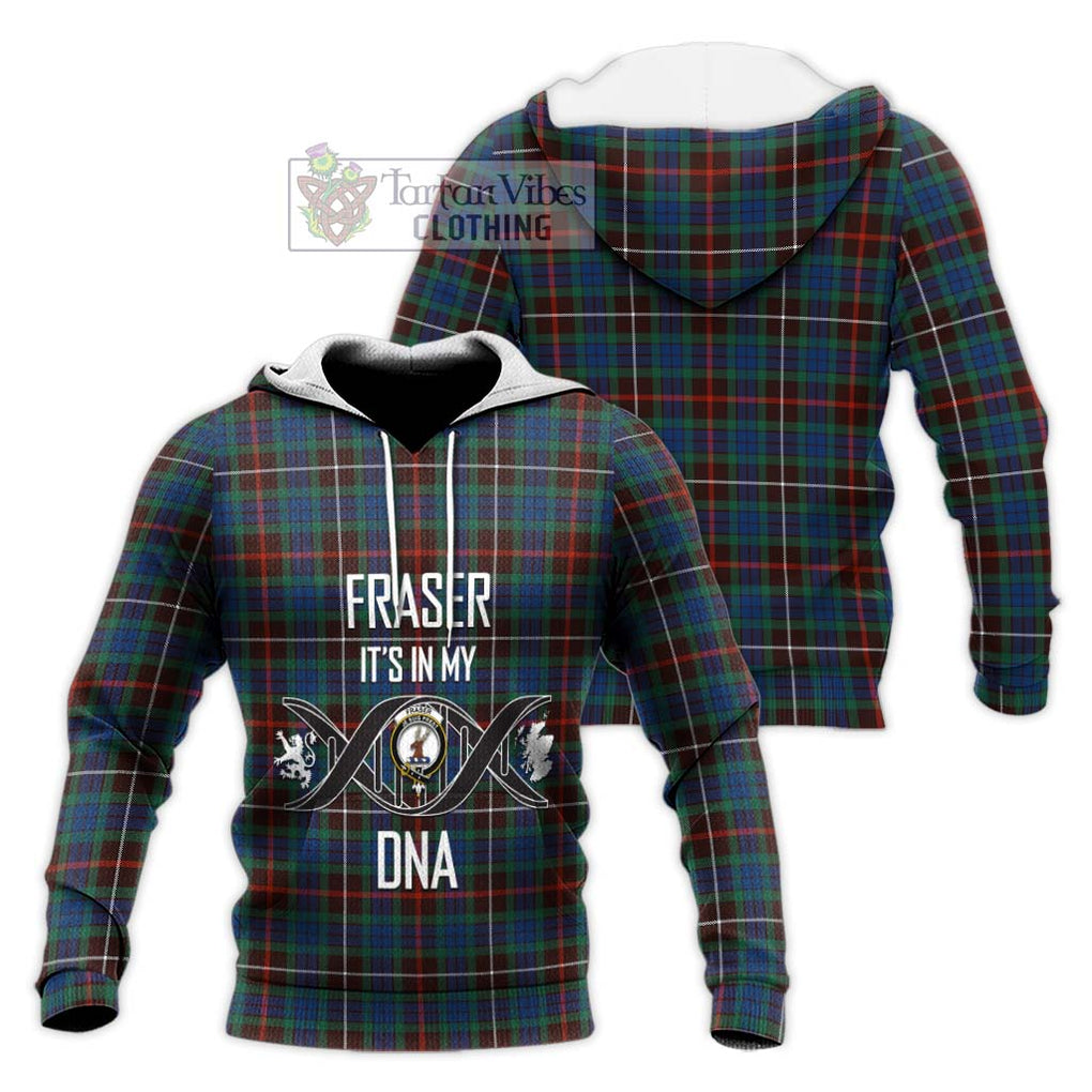 Fraser Hunting Ancient Tartan Knitted Hoodie with Family Crest DNA In Me Style Unisex Knitted Pullover Hoodie - Tartanvibesclothing Shop