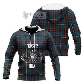 Fraser Hunting Ancient Tartan Knitted Hoodie with Family Crest DNA In Me Style