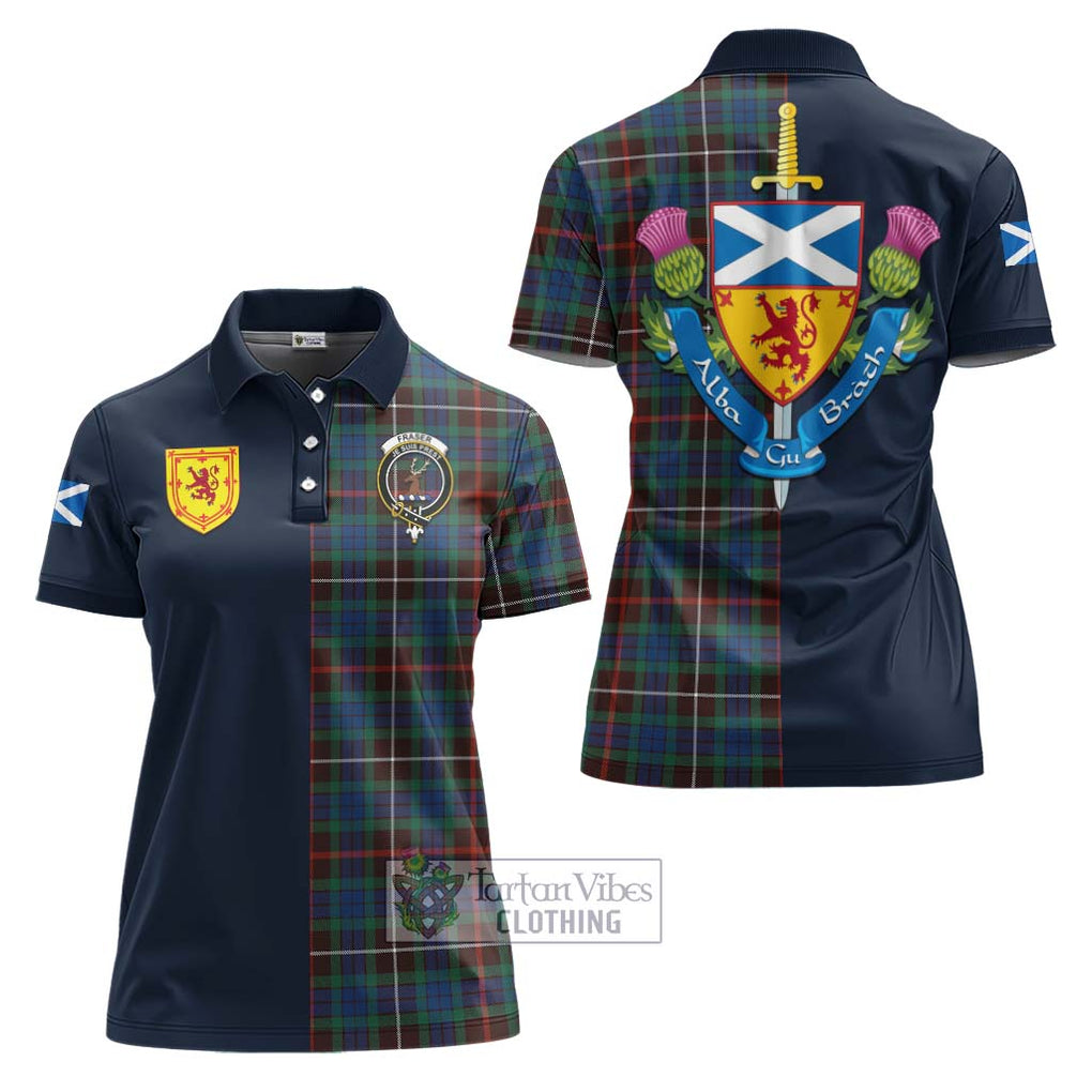 Tartan Vibes Clothing Fraser Hunting Ancient Tartan Women's Polo Shirt with Scottish Lion Royal Arm Half Style