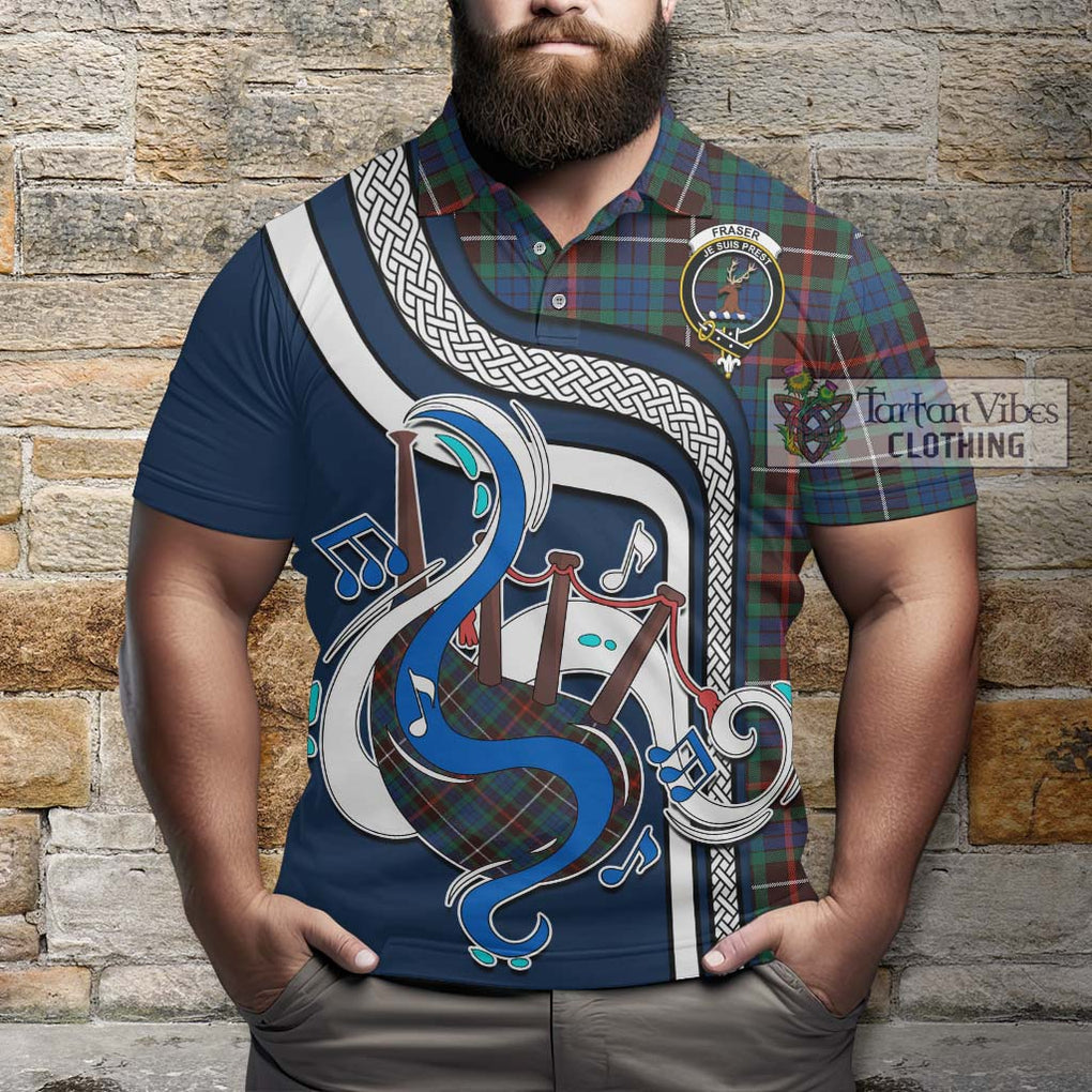 Tartan Vibes Clothing Fraser Hunting Ancient Tartan Polo Shirt with Epic Bagpipe Style