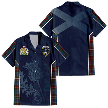 Fraser Hunting Ancient Tartan Short Sleeve Button Up Shirt with Family Crest and Scottish Thistle Vibes Sport Style