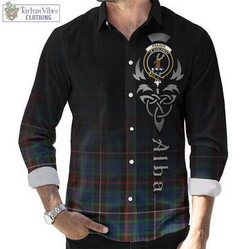 Fraser Hunting Ancient Tartan Long Sleeve Button Up Featuring Alba Gu Brath Family Crest Celtic Inspired