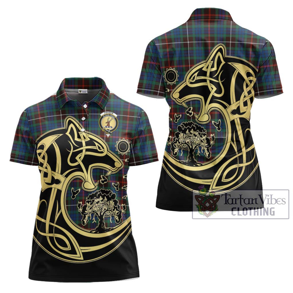 Fraser Hunting Ancient Tartan Women's Polo Shirt with Family Crest Celtic Wolf Style Women - Tartanvibesclothing Shop