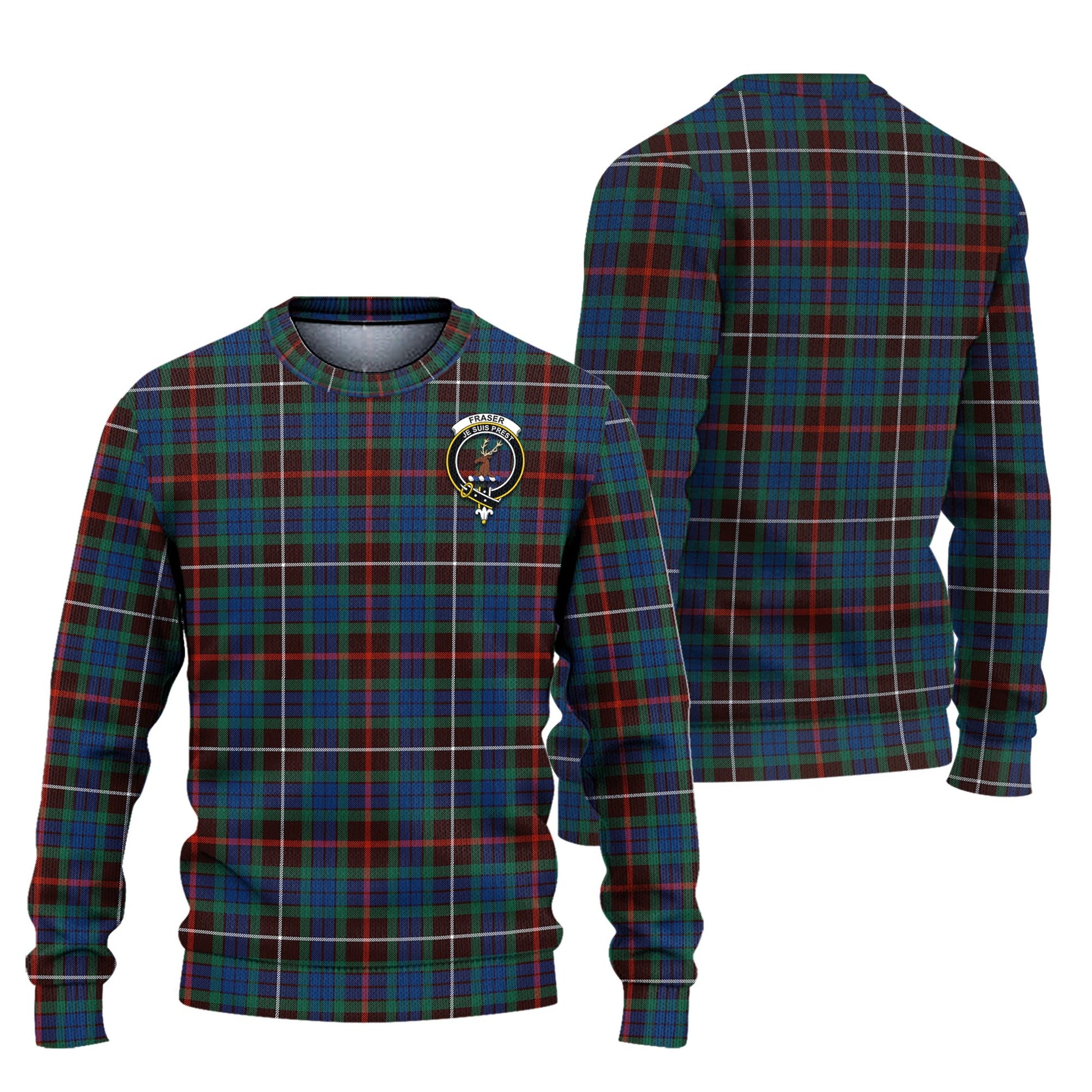 Fraser Hunting Ancient Tartan Knitted Sweater with Family Crest Unisex - Tartanvibesclothing