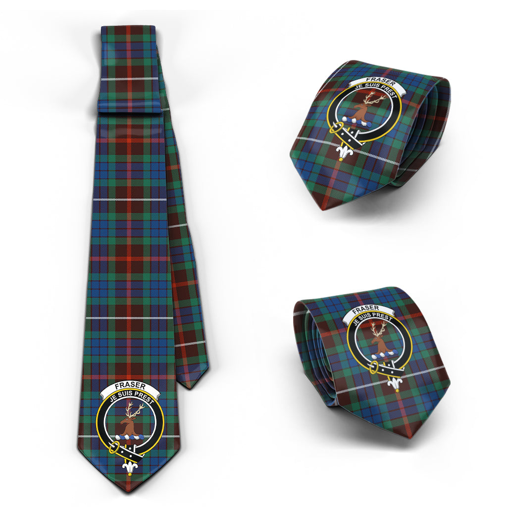 Fraser Hunting Ancient Tartan Classic Necktie with Family Crest Necktie One Size - Tartan Vibes Clothing