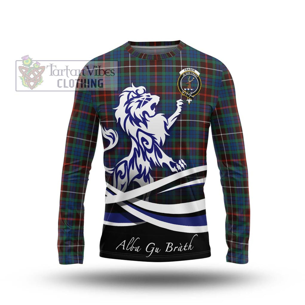 Fraser Hunting Ancient Tartan Long Sleeve T-Shirt with Alba Gu Brath Regal Lion Emblem Unisex - Tartanvibesclothing Shop