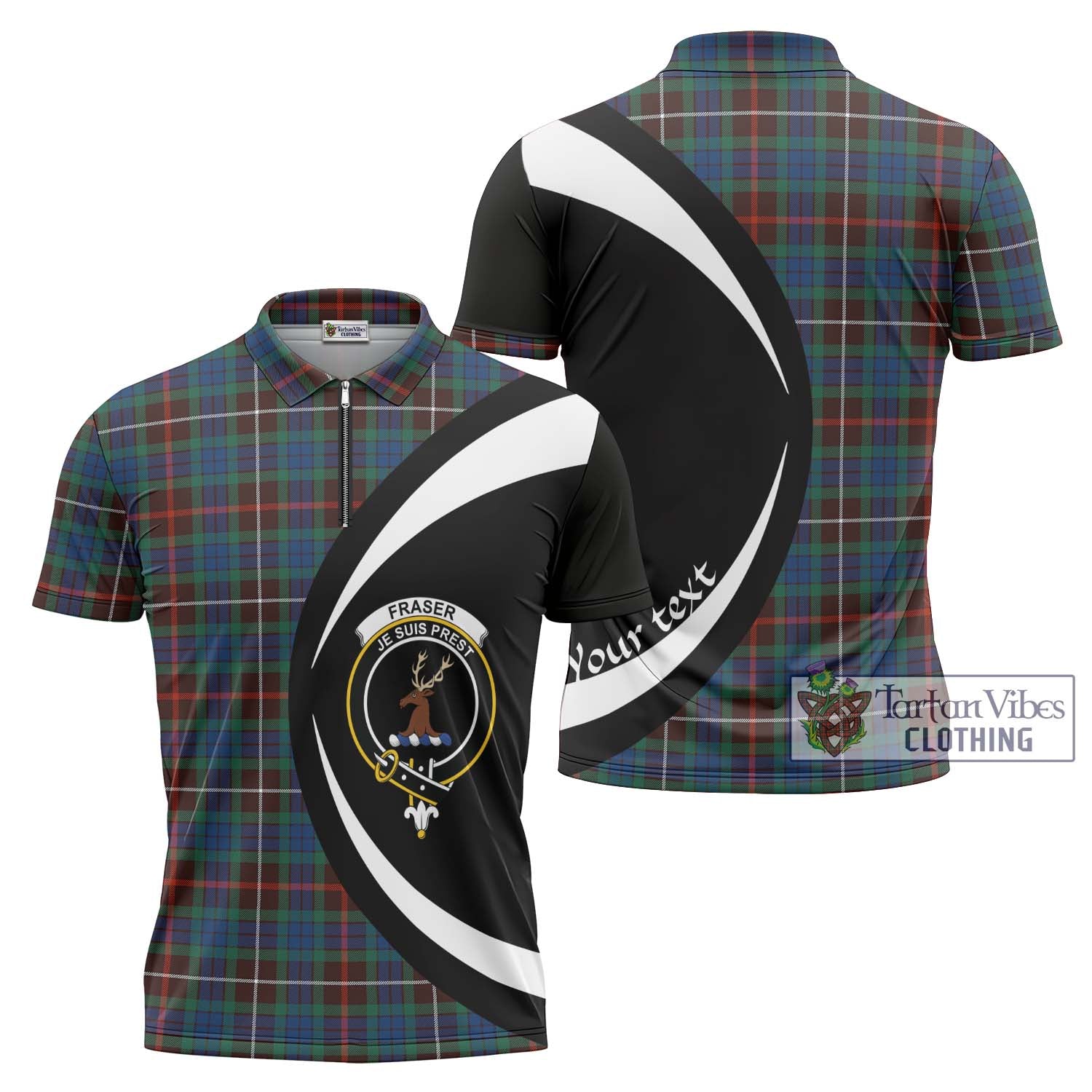 Tartan Vibes Clothing Fraser Hunting Ancient Tartan Zipper Polo Shirt with Family Crest Circle Style