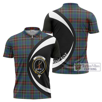 Fraser Hunting Ancient Tartan Zipper Polo Shirt with Family Crest Circle Style