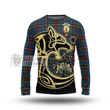 Fraser Hunting Ancient Tartan Long Sleeve T-Shirt with Family Crest Celtic Wolf Style