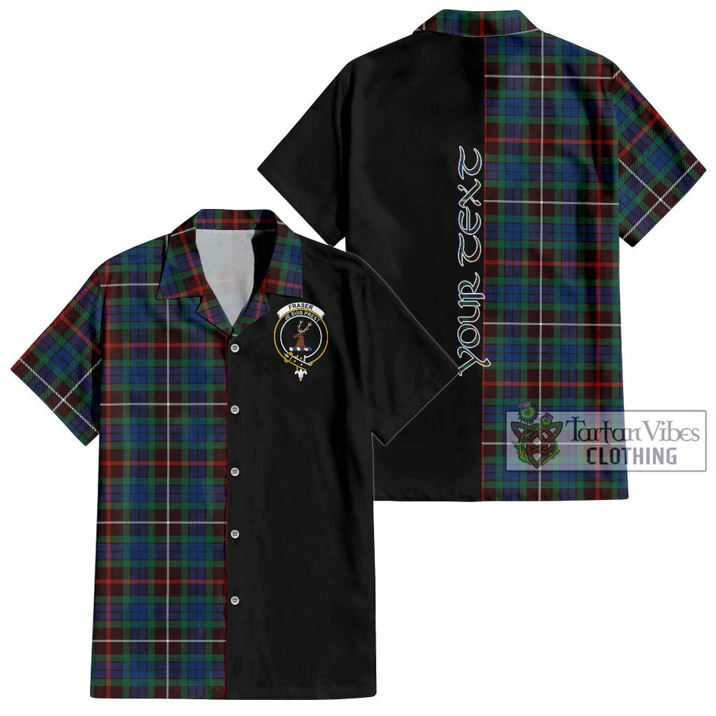 Fraser Hunting Ancient Tartan Short Sleeve Button Shirt with Family Crest and Half Of Me Style Kid - Tartanvibesclothing Shop