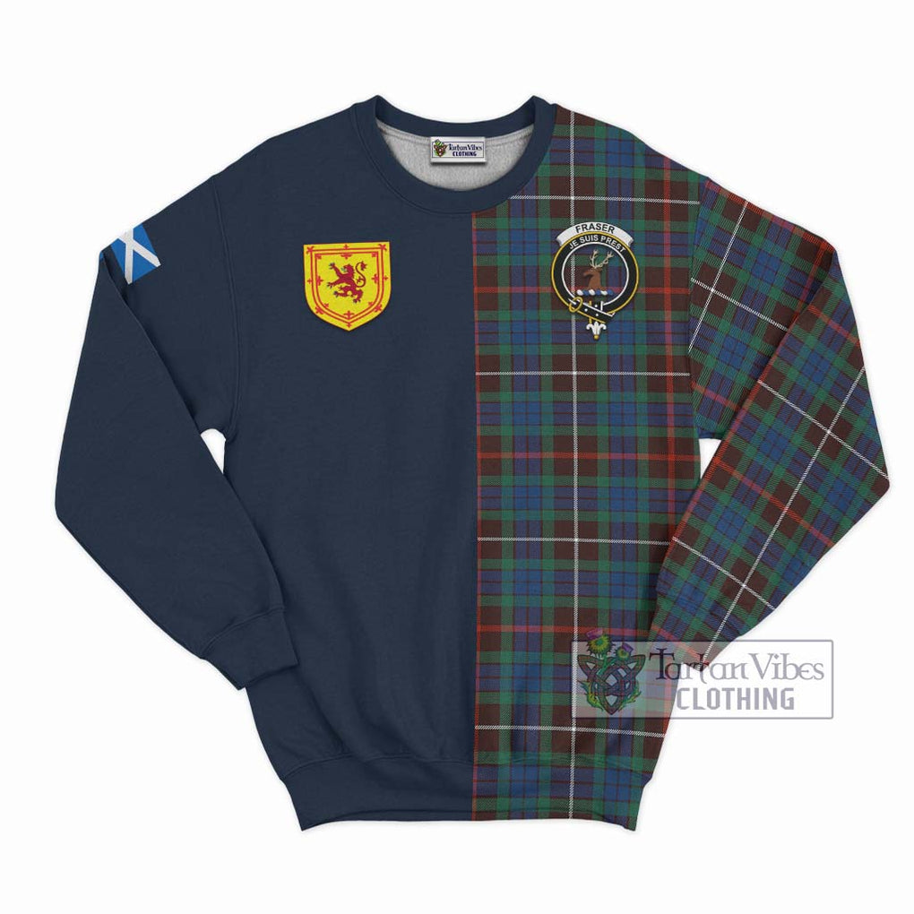 Tartan Vibes Clothing Fraser Hunting Ancient Tartan Sweatshirt with Scottish Lion Royal Arm Half Style