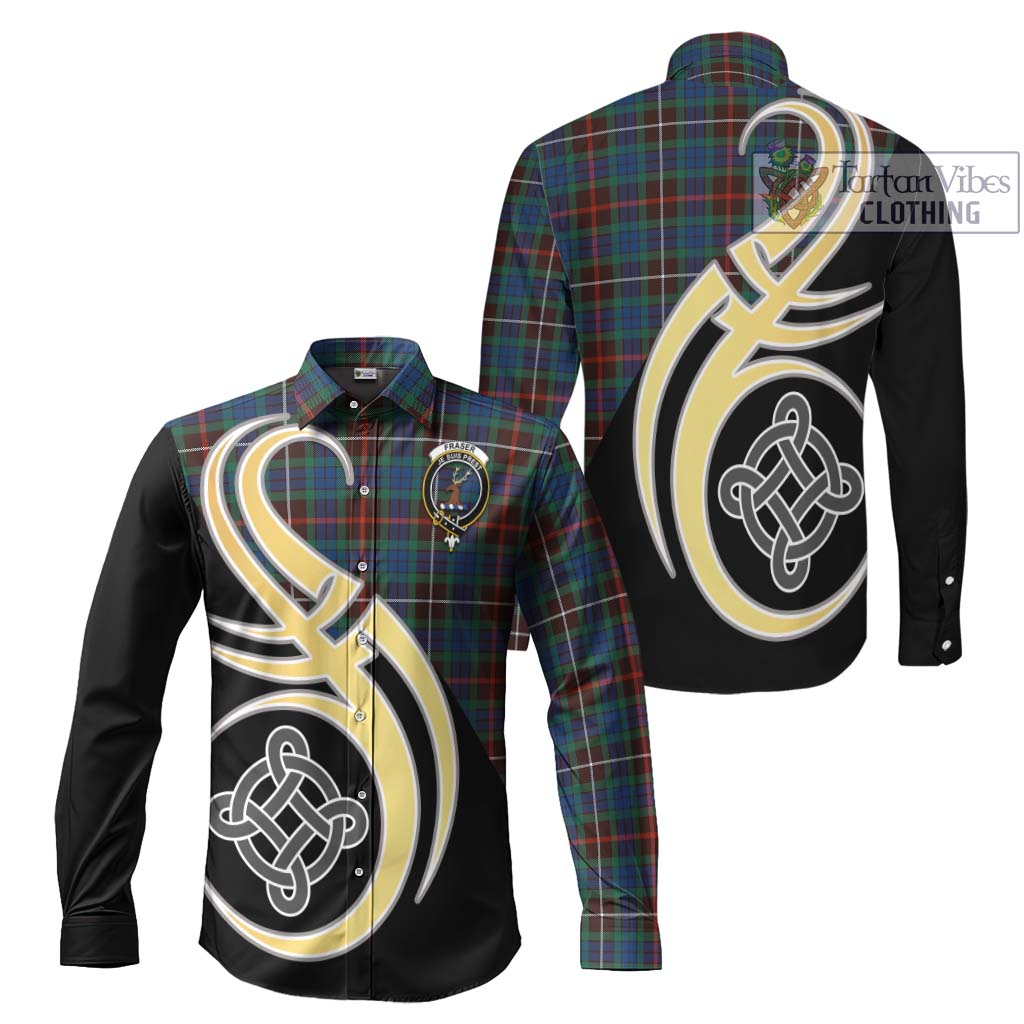 Fraser Hunting Ancient Tartan Long Sleeve Button Shirt with Family Crest and Celtic Symbol Style Men's Shirt S - Tartan Vibes Clothing