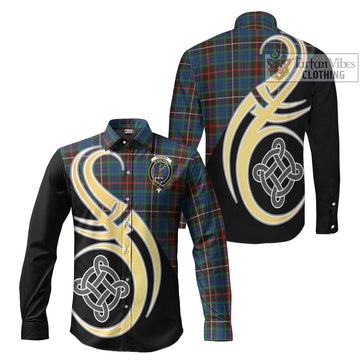 Fraser Hunting Ancient Tartan Long Sleeve Button Shirt with Family Crest and Celtic Symbol Style