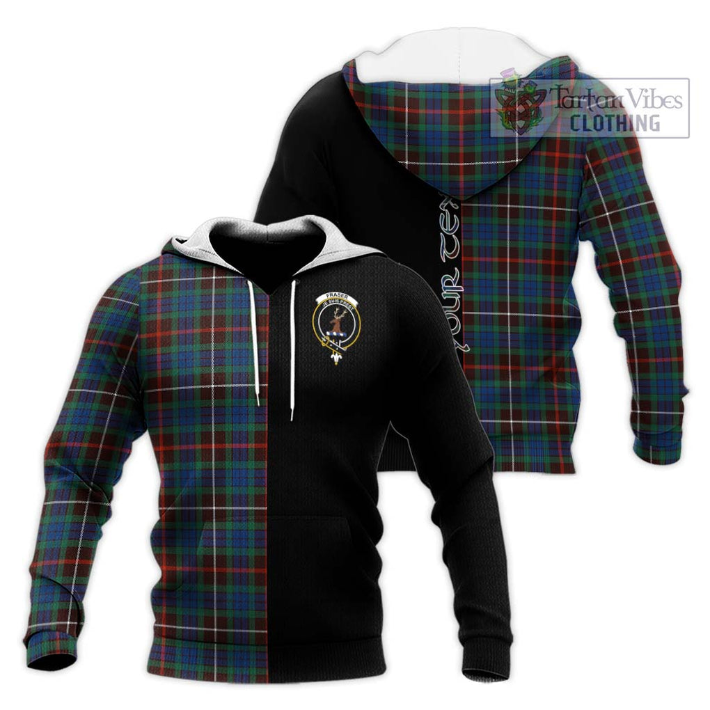 Fraser Hunting Ancient Tartan Knitted Hoodie with Family Crest and Half Of Me Style Unisex Knitted Pullover Hoodie - Tartanvibesclothing Shop