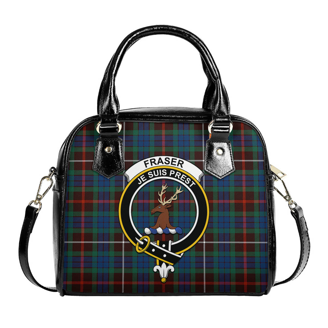 Fraser Hunting Ancient Tartan Shoulder Handbags with Family Crest One Size 6*25*22 cm - Tartanvibesclothing