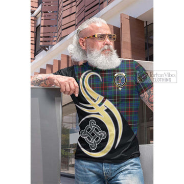 Fraser Hunting Ancient Tartan Cotton T-shirt with Family Crest and Celtic Symbol Style