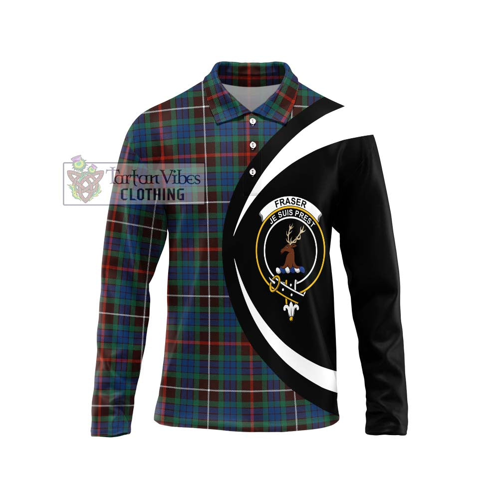 Fraser Hunting Ancient Tartan Long Sleeve Polo Shirt with Family Crest Circle Style Unisex - Tartan Vibes Clothing