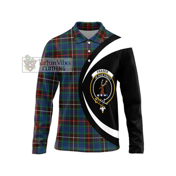 Fraser Hunting Ancient Tartan Long Sleeve Polo Shirt with Family Crest Circle Style