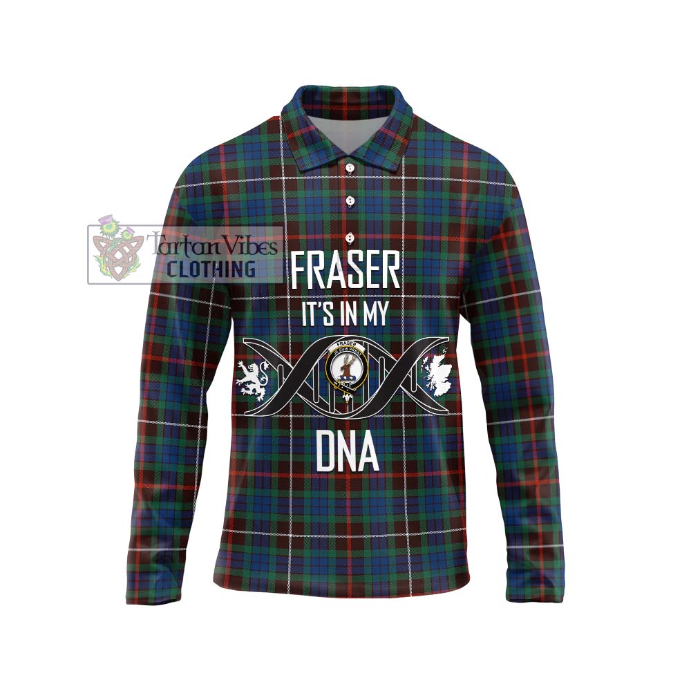 Fraser Hunting Ancient Tartan Long Sleeve Polo Shirt with Family Crest DNA In Me Style Unisex - Tartanvibesclothing Shop