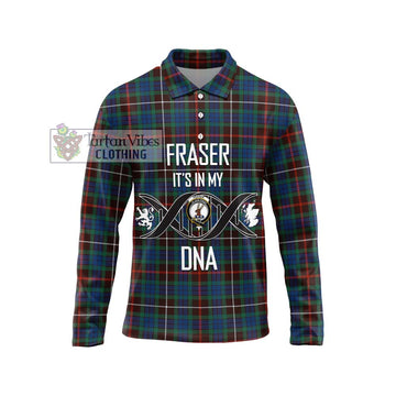 Fraser Hunting Ancient Tartan Long Sleeve Polo Shirt with Family Crest DNA In Me Style