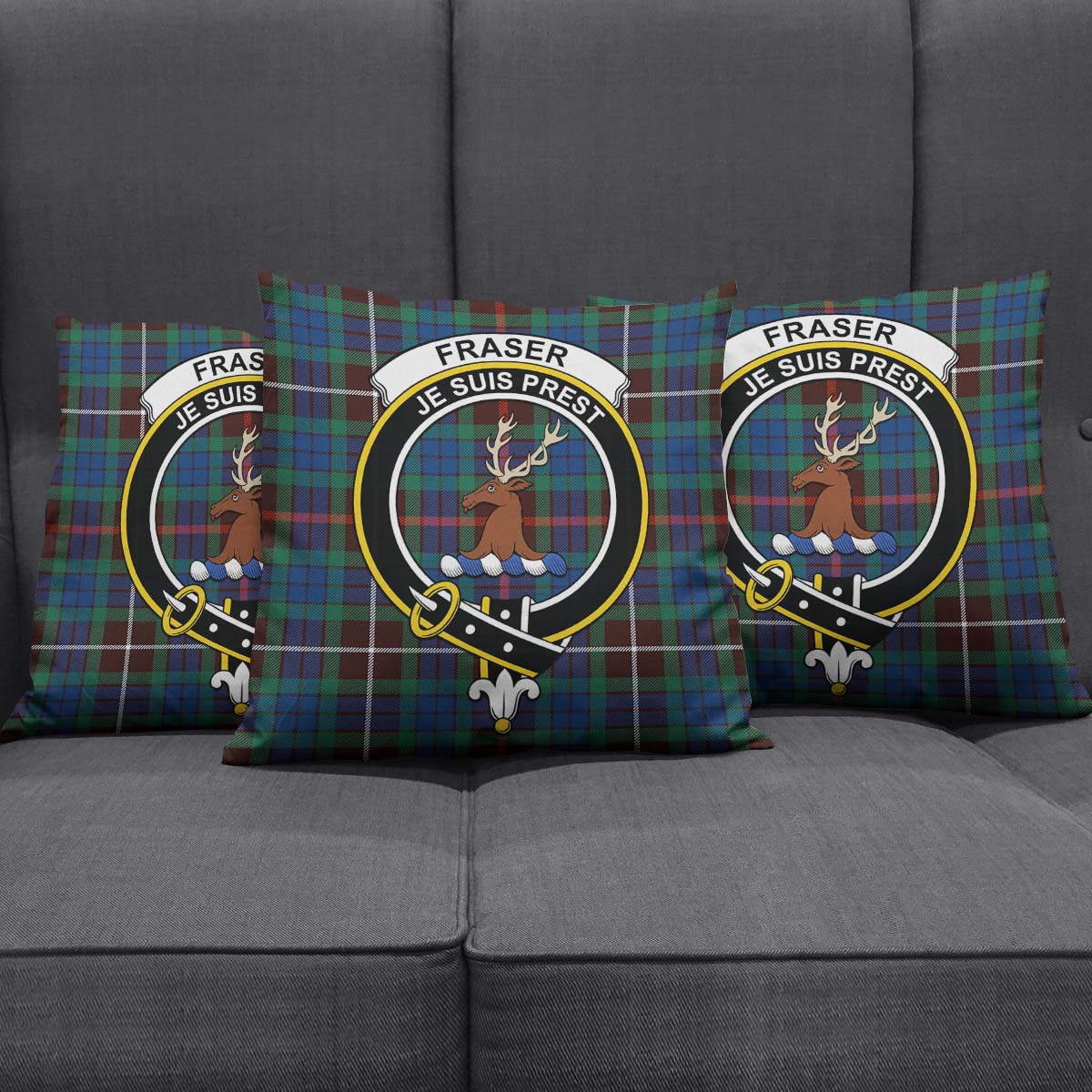 Fraser Hunting Ancient Tartan Pillow Cover with Family Crest Square Pillow Cover - Tartanvibesclothing