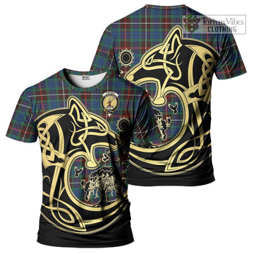 Fraser Hunting Ancient Tartan T-Shirt with Family Crest Celtic Wolf Style