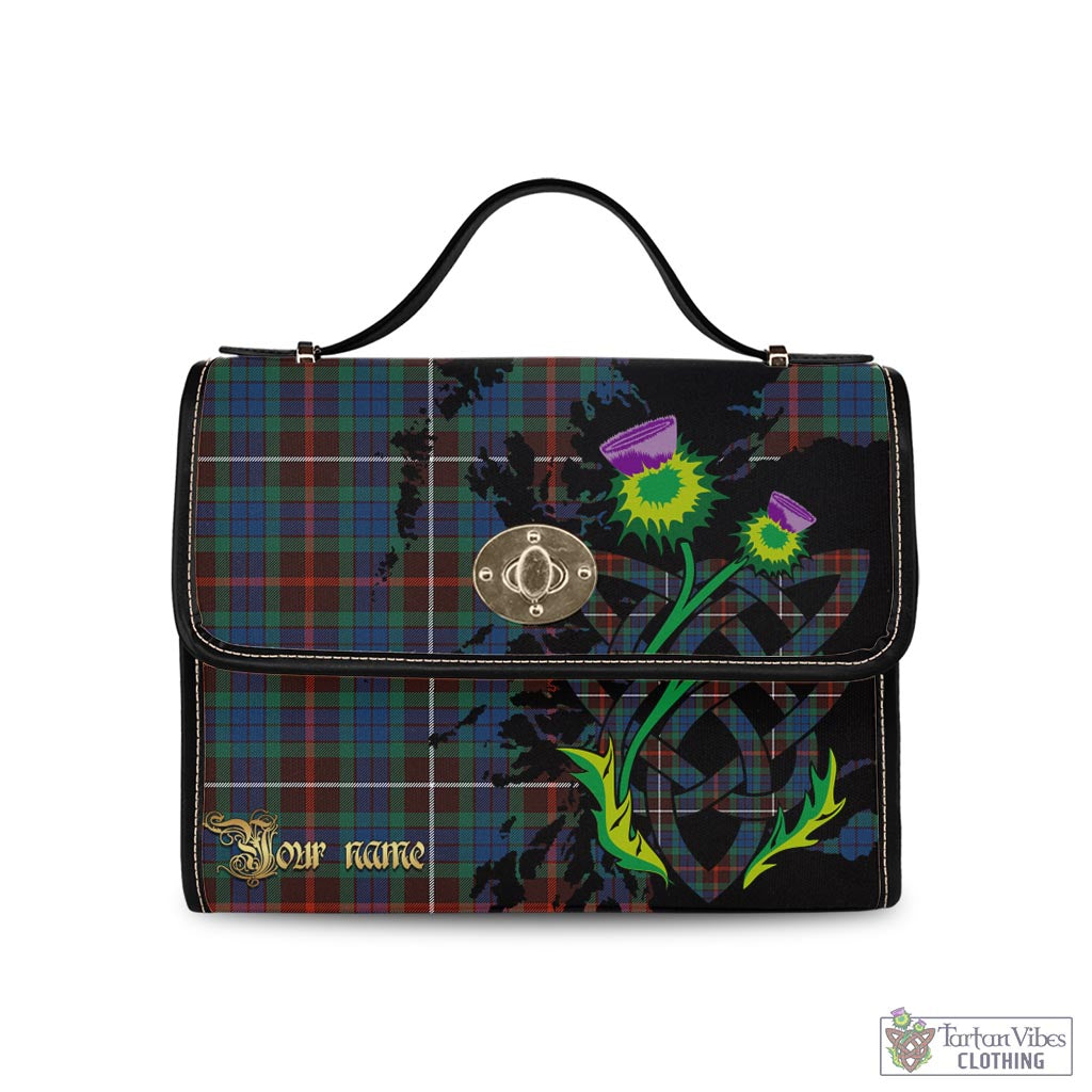 Tartan Vibes Clothing Fraser Hunting Ancient Tartan Waterproof Canvas Bag with Scotland Map and Thistle Celtic Accents