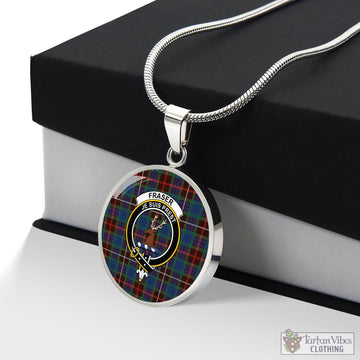 Fraser Hunting Ancient Tartan Circle Necklace with Family Crest