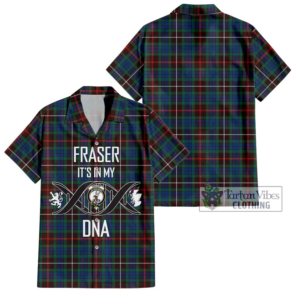 Fraser Hunting Ancient Tartan Short Sleeve Button Shirt with Family Crest DNA In Me Style Kid - Tartanvibesclothing Shop