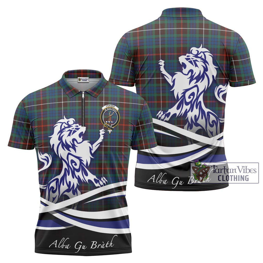 Fraser Hunting Ancient Tartan Zipper Polo Shirt with Alba Gu Brath Regal Lion Emblem Unisex - Tartanvibesclothing Shop