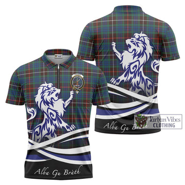 Fraser Hunting Ancient Tartan Zipper Polo Shirt with Alba Gu Brath Regal Lion Emblem