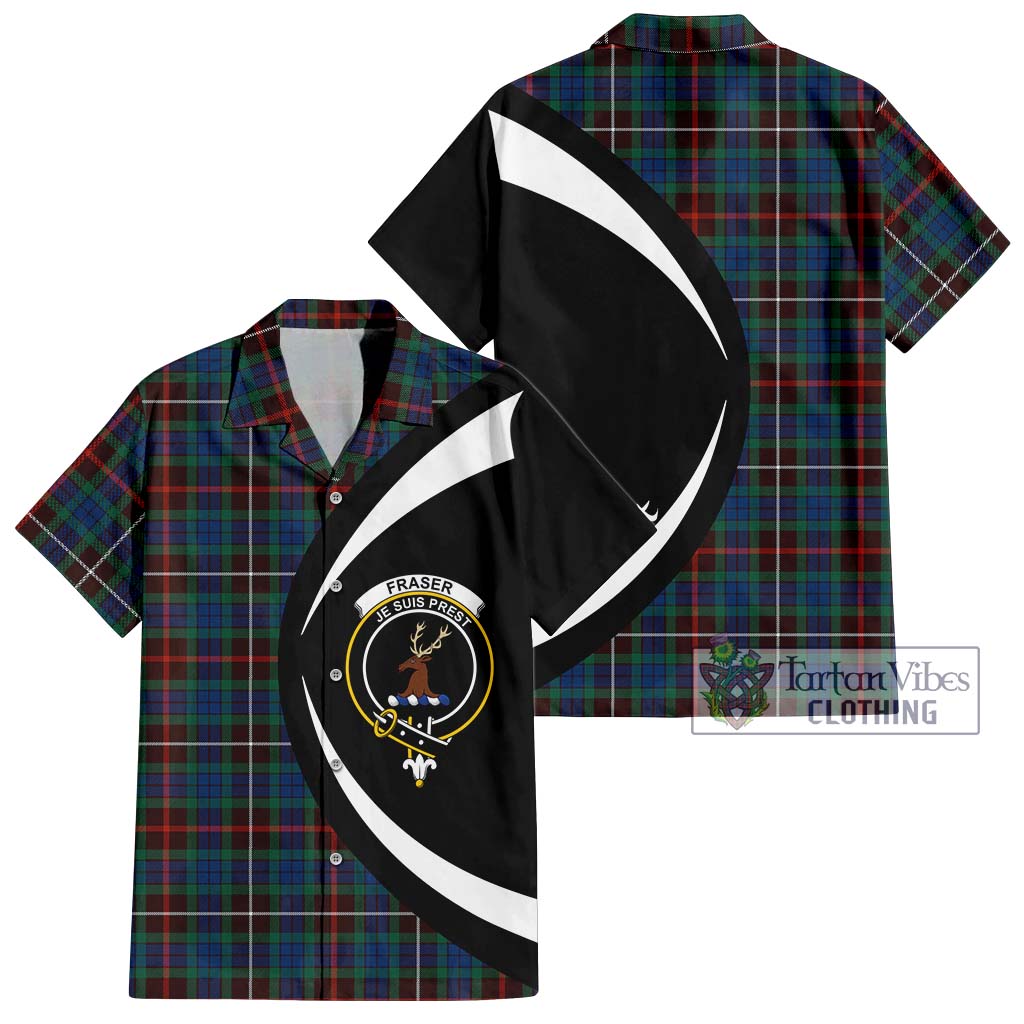 Fraser Hunting Ancient Tartan Short Sleeve Button Up with Family Crest Circle Style Kid - Tartan Vibes Clothing