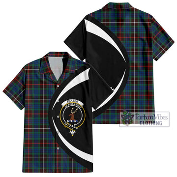 Fraser Hunting Ancient Tartan Short Sleeve Button Up with Family Crest Circle Style