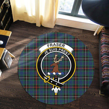 Fraser Hunting Ancient Tartan Round Rug with Family Crest