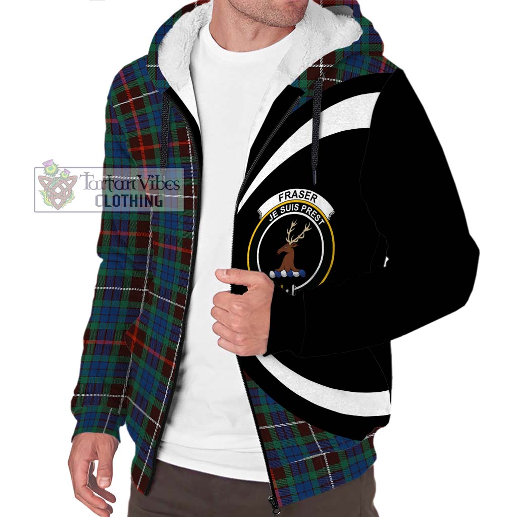 Fraser Hunting Ancient Tartan Sherpa Hoodie with Family Crest Circle Style Unisex S - Tartan Vibes Clothing