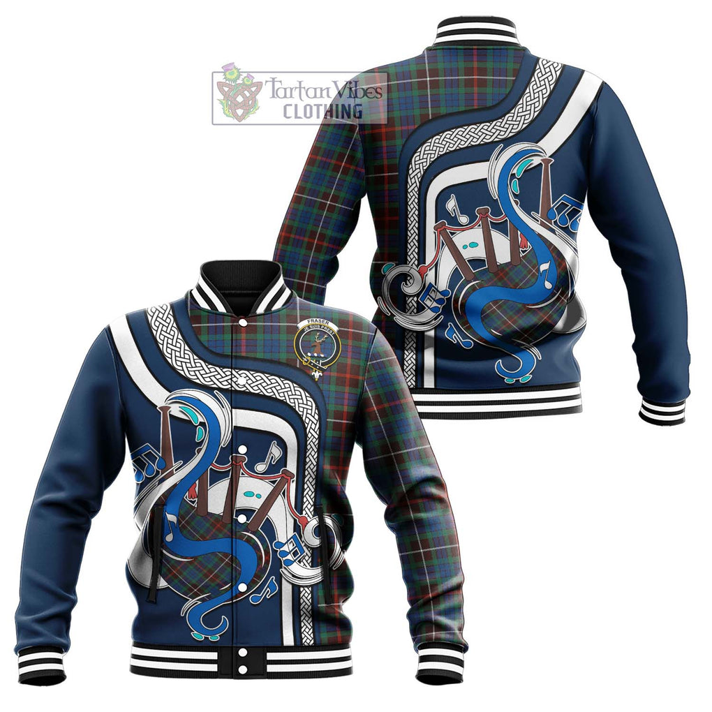 Tartan Vibes Clothing Fraser Hunting Ancient Tartan Baseball Jacket with Epic Bagpipe Style