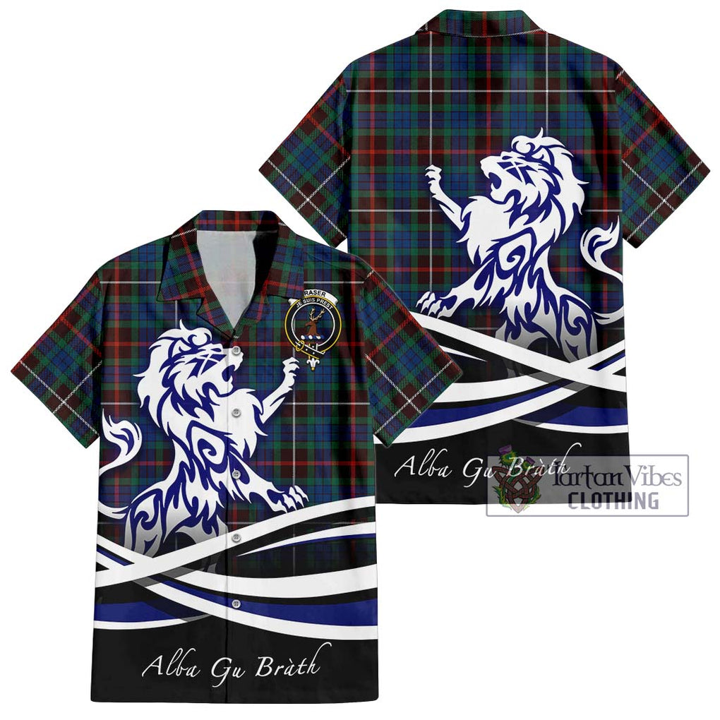 Fraser Hunting Ancient Tartan Short Sleeve Button Shirt with Alba Gu Brath Regal Lion Emblem Kid - Tartanvibesclothing Shop