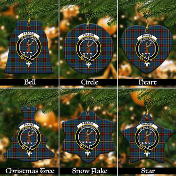 Fraser Hunting Ancient Tartan Christmas Ceramic Ornaments with Family Crest