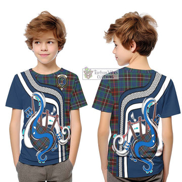 Fraser Hunting Ancient Tartan Kid T-Shirt with Epic Bagpipe Style