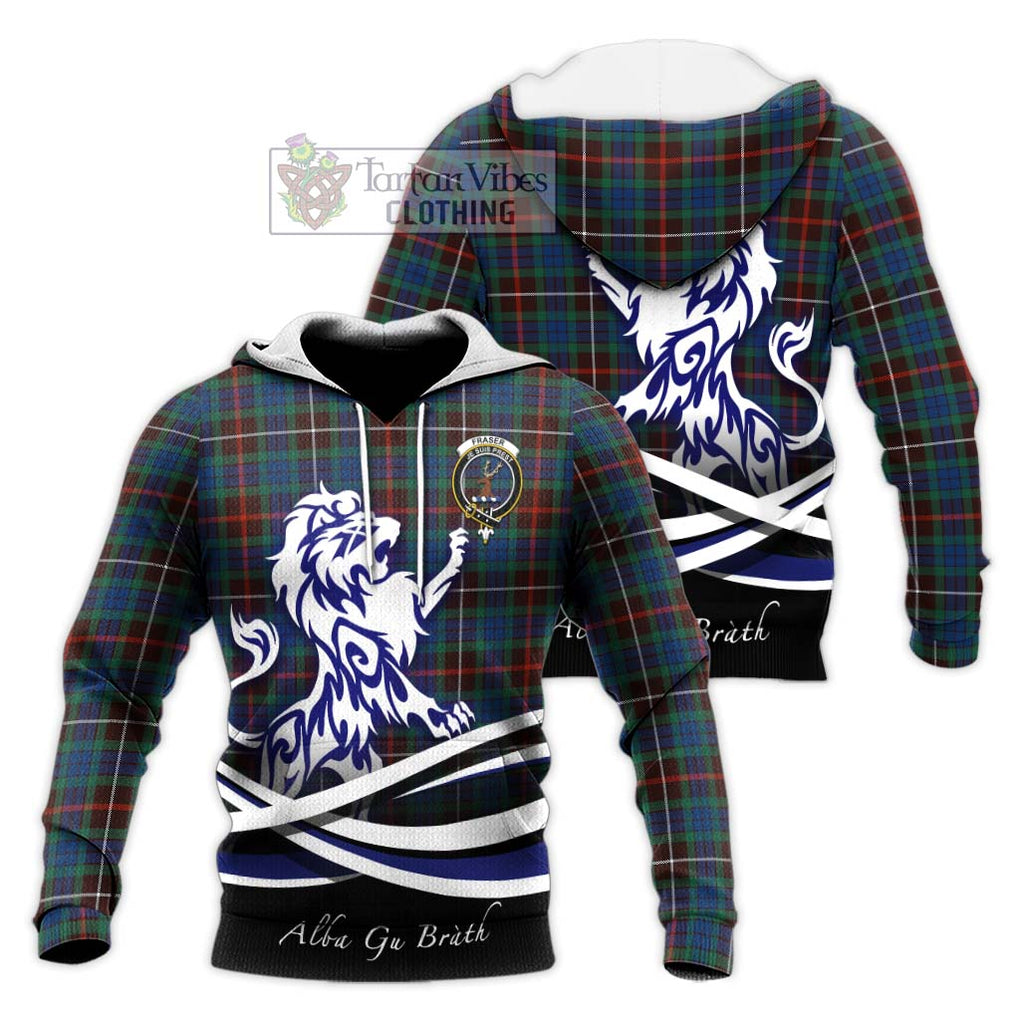 Fraser Hunting Ancient Tartan Knitted Hoodie with Alba Gu Brath Regal Lion Emblem Unisex Knitted Pullover Hoodie - Tartanvibesclothing Shop