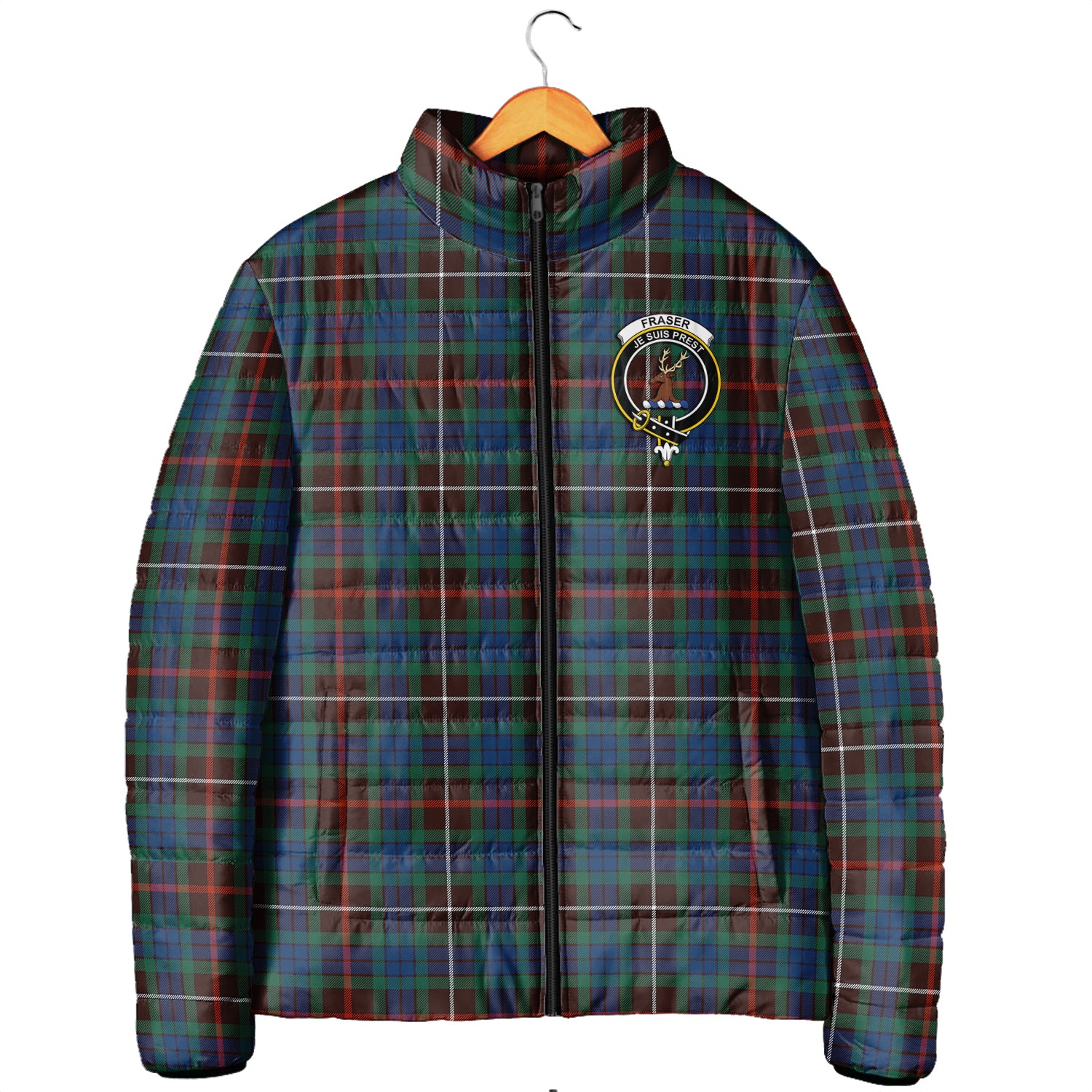 Fraser Hunting Ancient Tartan Padded Jacket with Family Crest Men's Padded Jacket - Tartan Vibes Clothing