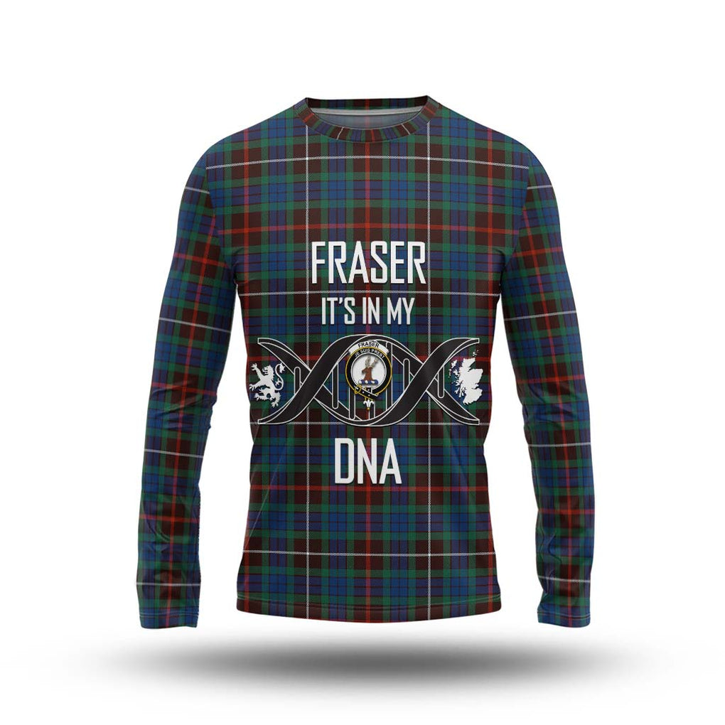 Fraser Hunting Ancient Tartan Long Sleeve T-Shirt with Family Crest DNA In Me Style Unisex - Tartanvibesclothing Shop